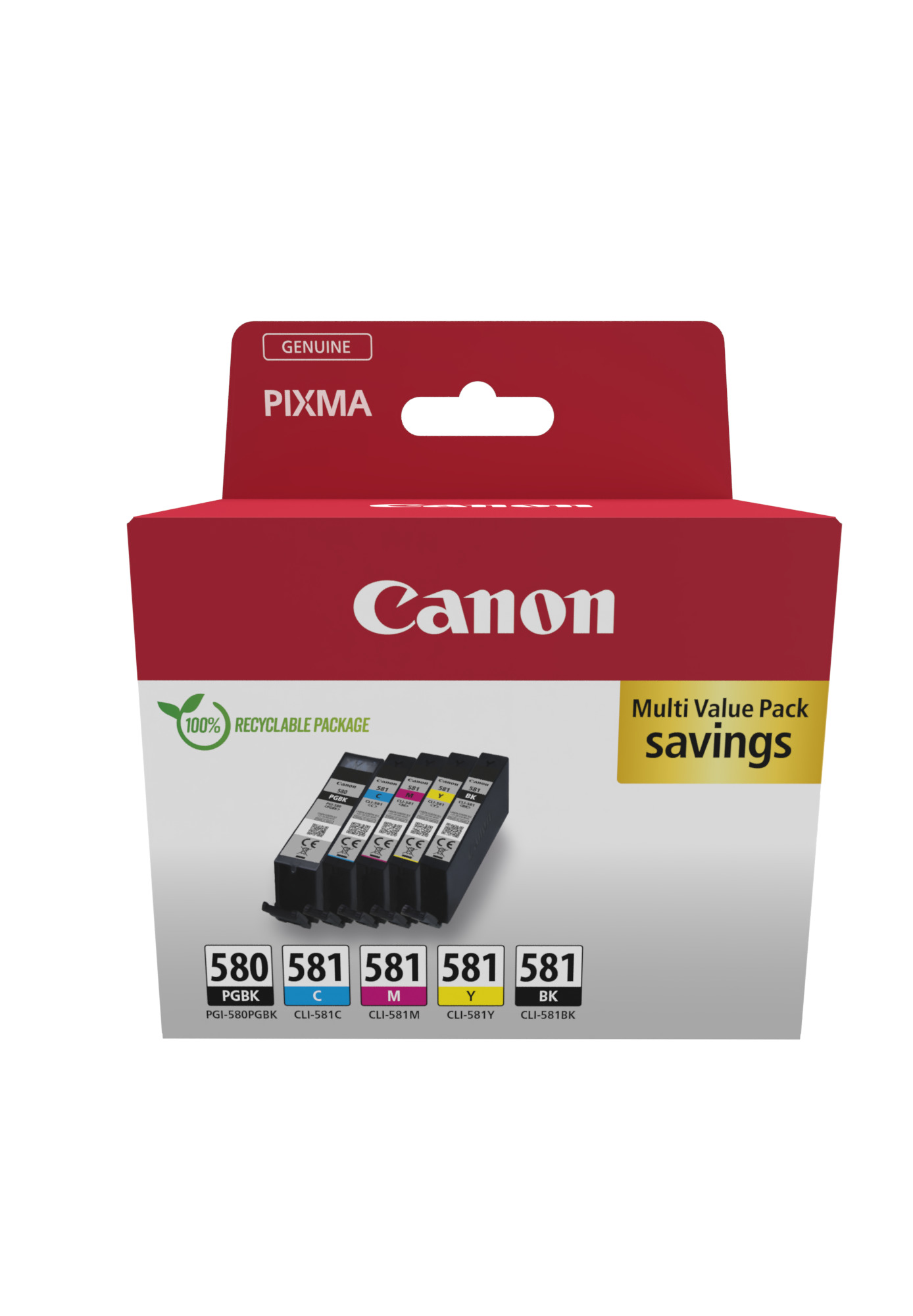 Комплект от 5 глави за Canon Pixma TS8100/TS9100/TS9500 Series - Ink - PGI580 (PGI-580) / CLI581 (CLI-581) -  / 2078C007 - BK/PBK/C/M/Y - Multipack - PN 2078C007
