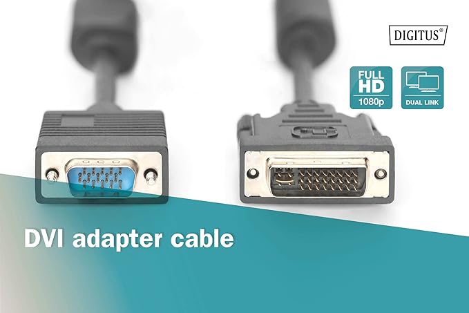 КАБЕЛ DIGITUS - DVI-I 24+5  към DSUB 15 pin - 2,0 m - Black - PN AK-320300-020-S