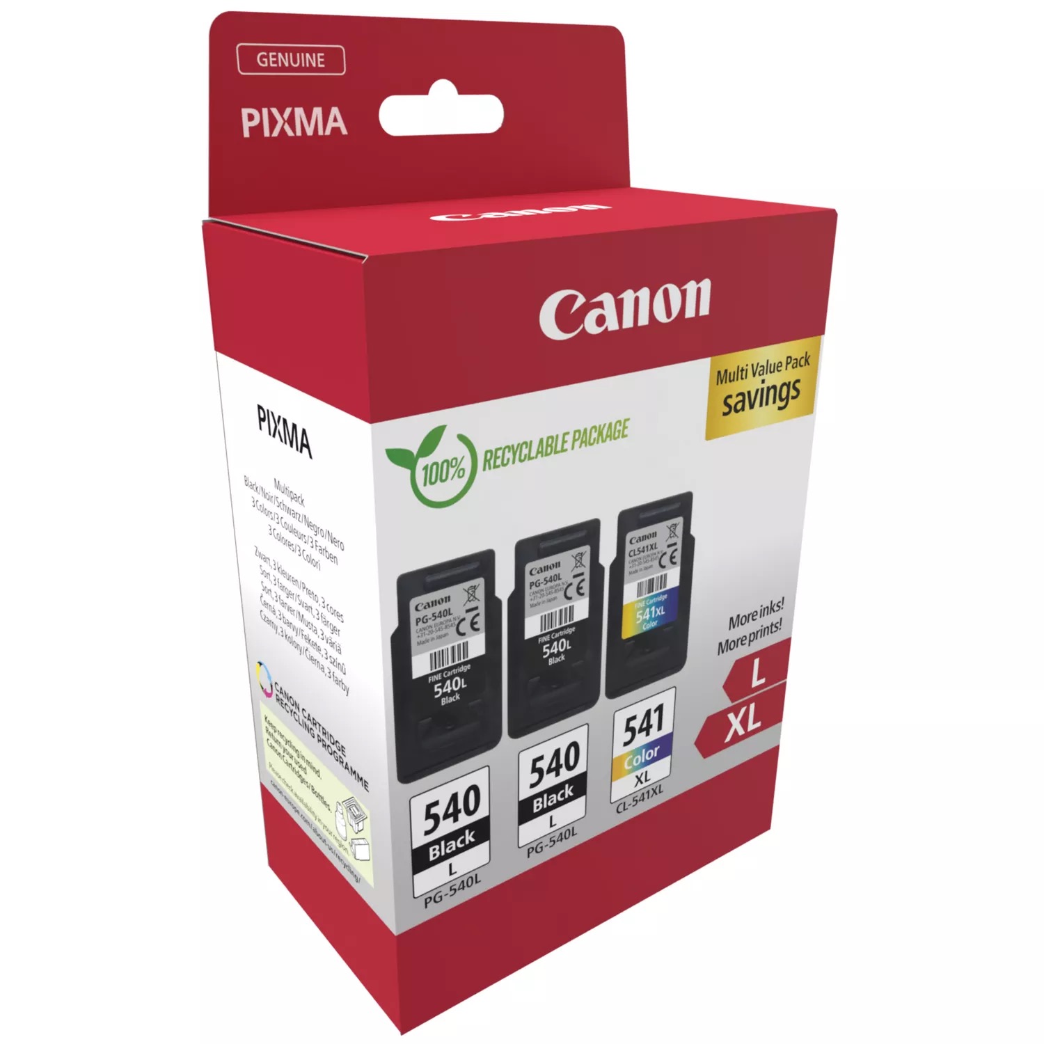 Комплект 3 глави за Canon Pixma MX430/MG3500/MG2200 Series - Ink - HIGH CAPACITY - PG540L (PG-540L) / CL541XL (CL-541XL) / 5224B017 - 2xBK/C/M/Y - XL - Multipack - PN 5224B017