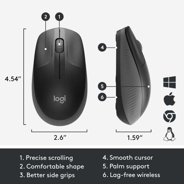 МИШКА LOGITECH M190 - RF Wireless, Alkaline - Wireless / Безжична - Mid Grey - PN 910-005906