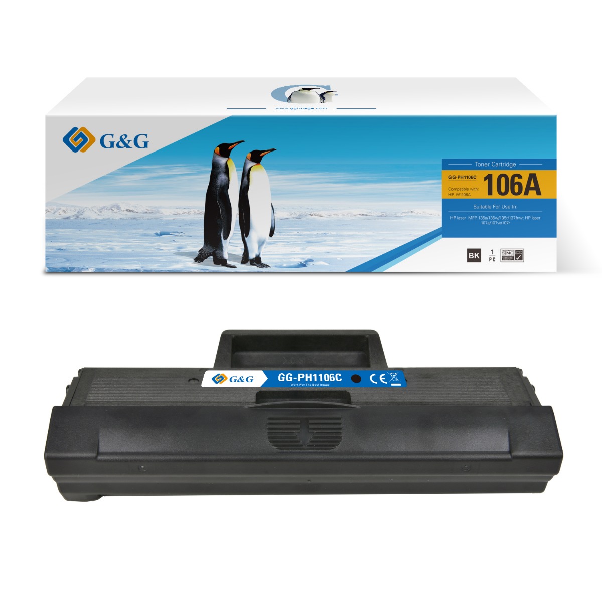 КАСЕТА ЗА HP Laser MFP 135/137/107 - WITH CHIP / С ЧИП - /106A/ -  W1106A - Black - PN NT-PH1106C - G&G