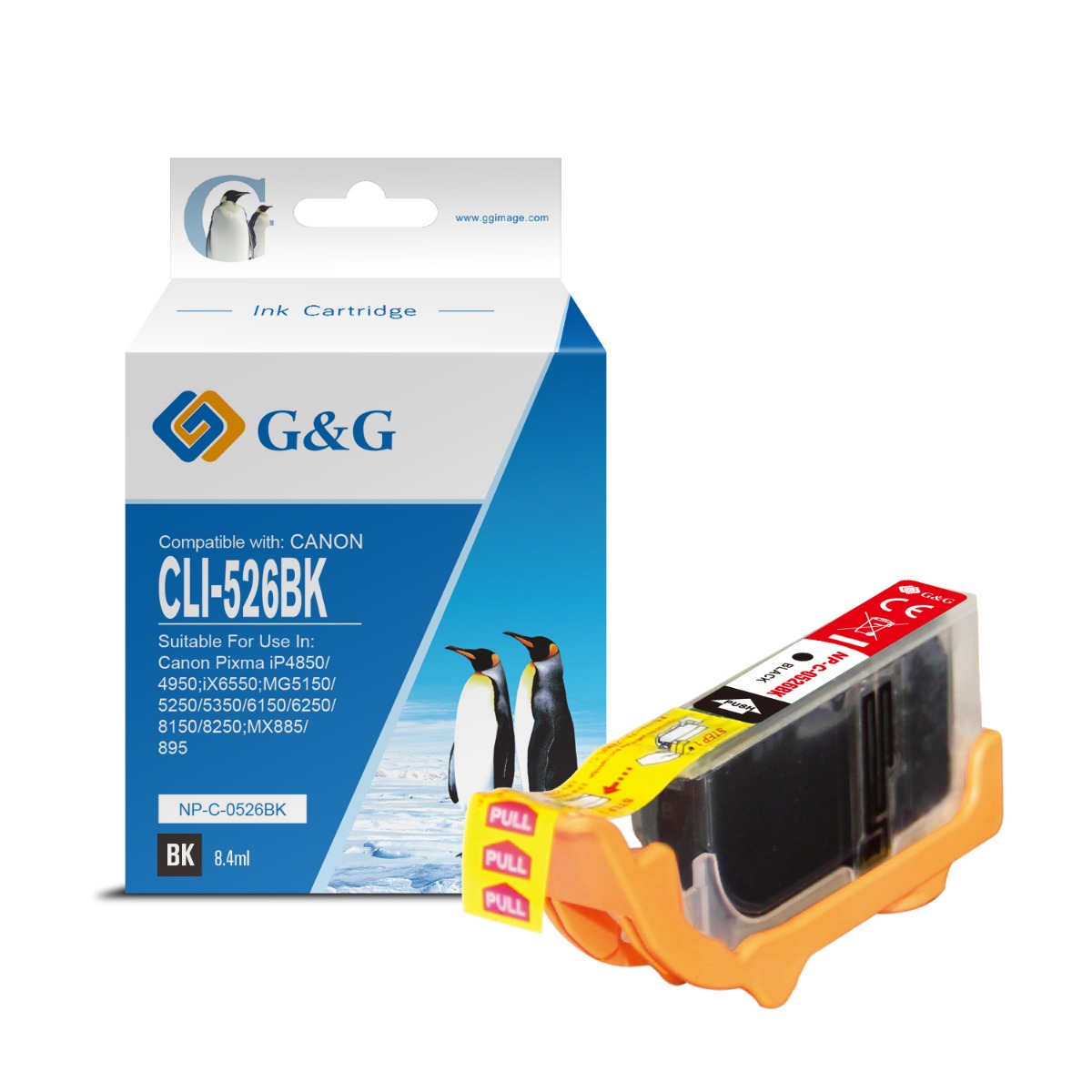 ГЛАВА ЗА CANON PIXMA iP 4850/MG 5150/5250/6150/8150 - Black - ink tank - WITH CHIP / С ЧИП  - /526/ - CLI-526BK (CLI526BK) - BS4540B001AA - PN NP-C-0526BK/C - G&G
