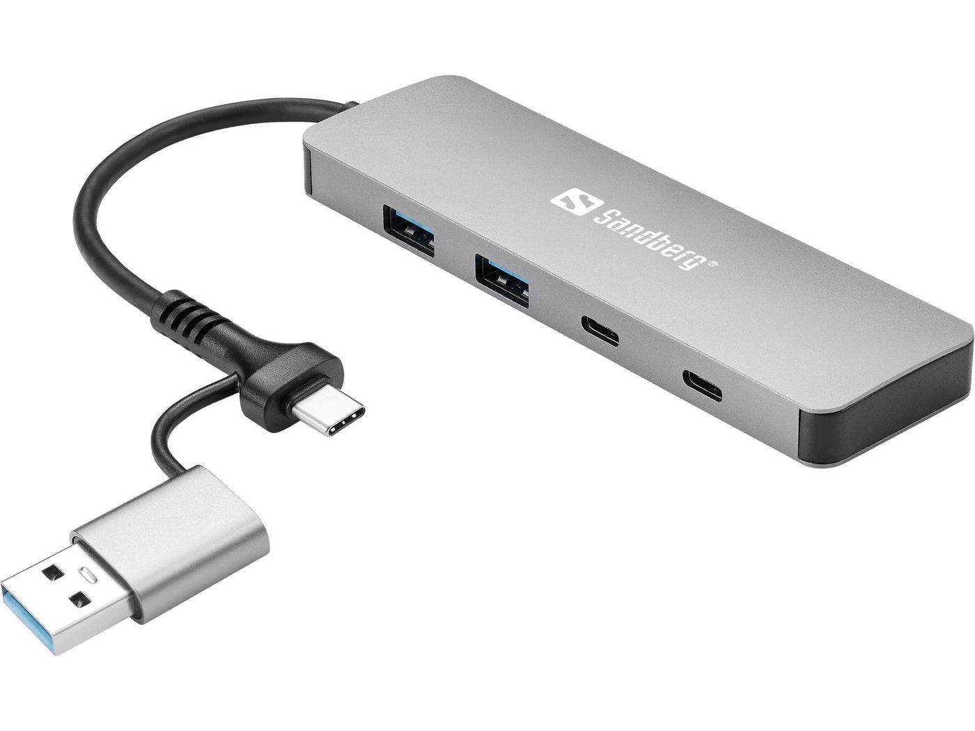 ХЪБ SANDBERG USB-C/A to 2xUSB-A+2xUSB-C - Grey - PN 136-64