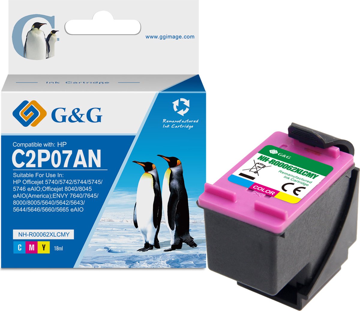 ГЛАВА ЗА HEWLETT PACKARD OfficeJet 5740e All In One/ENVY 5540/5640/7640 - HIGH CAPACITY - Color - /62XL/ -  C2P07AE - PN H62CLXL - G&G