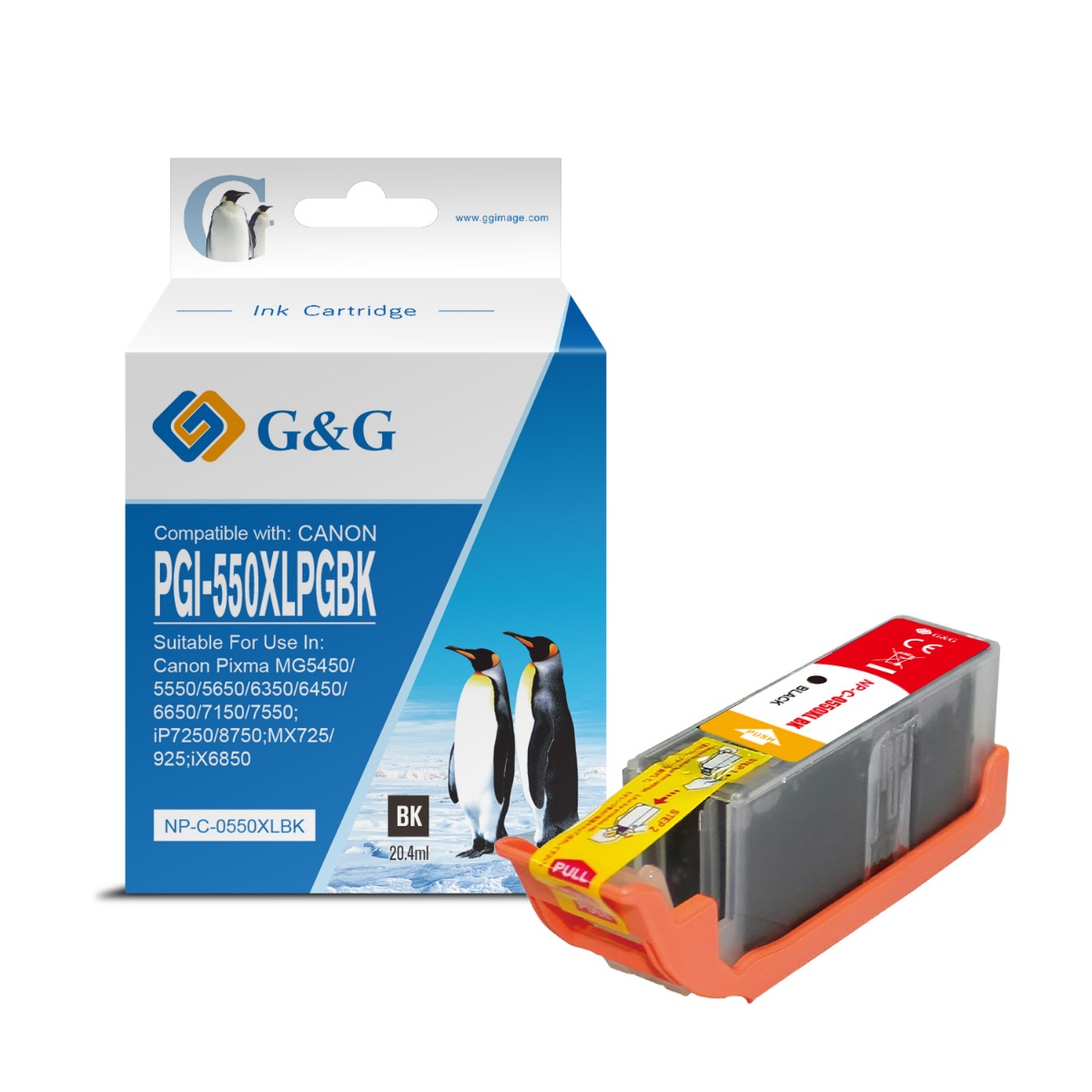 ГЛАВА ЗА CANON PIXMA IP 7250/PIXMA MG 5450/6350 - HIGH CAPACITY - Black - ink tank - WITH CHIP / С ЧИП - /550/  - PGI-550PGBK (PGI550PGBK) - 6496B001 - PN NP-C-0550XLBK/C - G&G