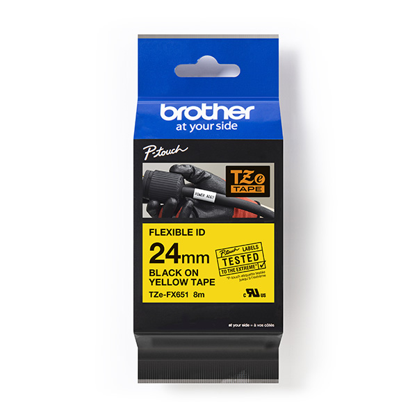 ЛЕНТА ЗА ЕТИКЕТНИ ПРИНТЕРИ BROTHER ТИП TZE FLEXI - 24 mm x 8 m - BLACK ON YELLOW FLEXIBLE ID - PN TZEFX651 (TZE-FX651)