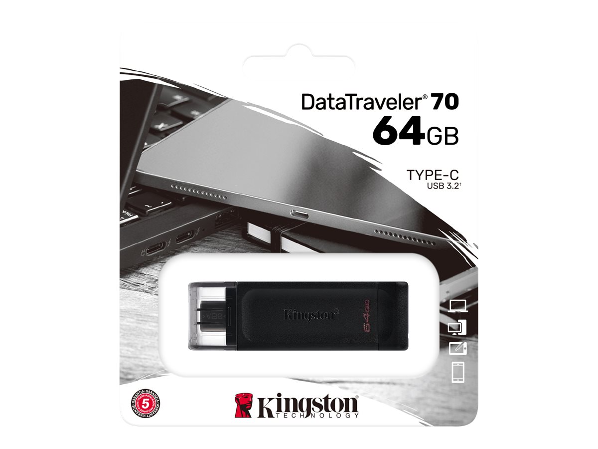 ФЛАШ ПАМЕТ Kingston USB flash drive DataTraveler 70 - USB 3.2 Gen 1 - 64 GB - Black - PN DT70/64GB