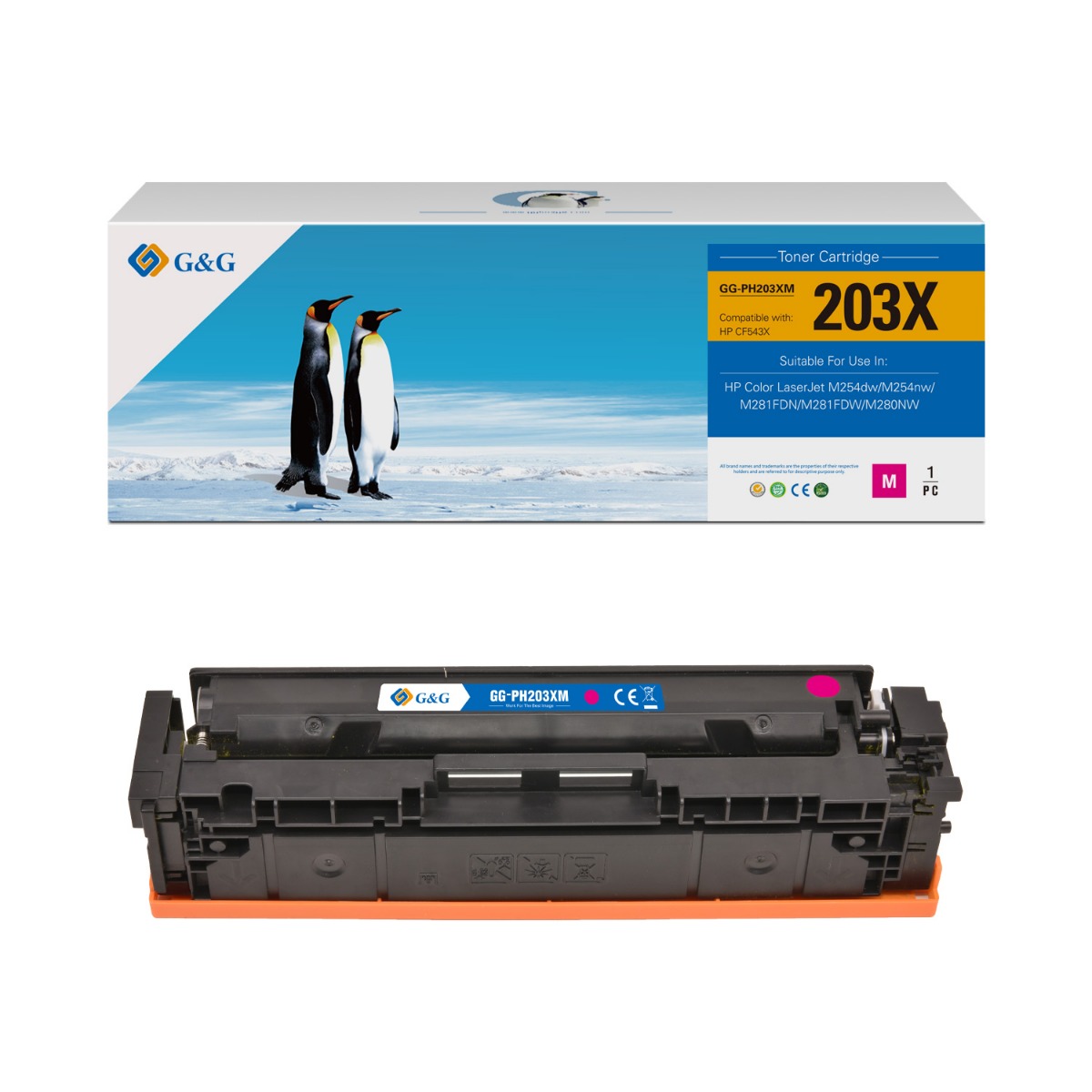 КАСЕТА ЗА HP Color Laserjet M254dw/M254nw/Color Laserjet M281FDN/M281FDW/M280NW - HIGH CAPACITY - /203X/ - Magenta - CF543X - PN NT-PH203XM - G&G