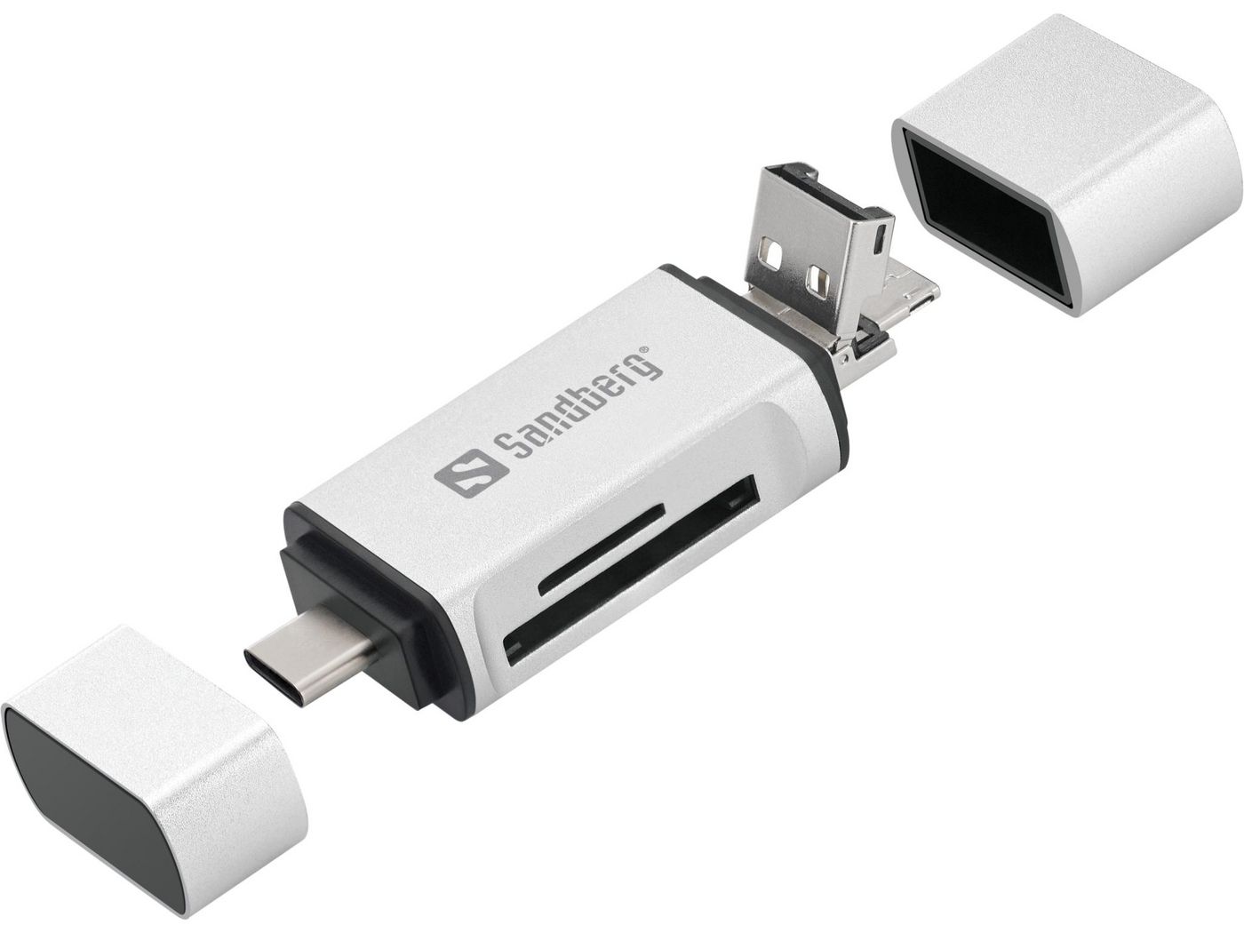 ЧЕТЕЦ ЗА КАРТИ SANDBERG USB-C+USB+MicroUSB - Silver - PN 136-28