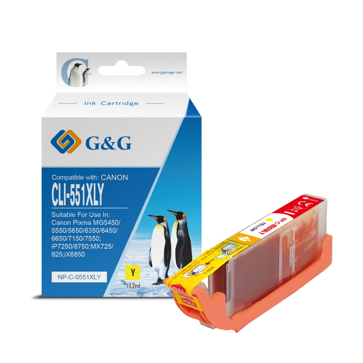 ГЛАВА ЗА CANON PIXMA IP 7250/PIXMA MG 5450/6350 - Yellow - ink tank - WITH CHIP /  С ЧИП - HIGH CAPACITY - /551/ - CLI-551XLY (CLI551XLY) - 6446B001 - PN NP-C-0551XLY/C - G&G