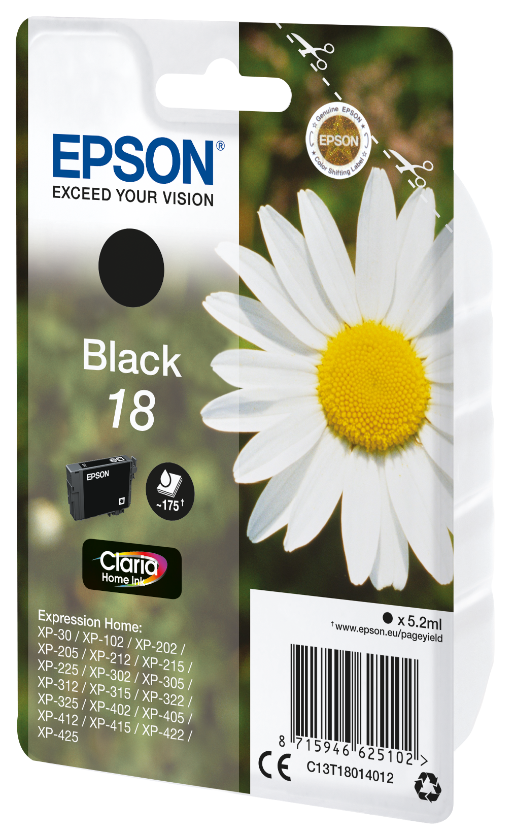 Глава за Epson Expression Home XP100/XP200/XP210/XP300/XP310/XP320/XP400/XP410/XP420 Series - Ink - /18/ / C13T18014012 - Black - PN C13T18014012
