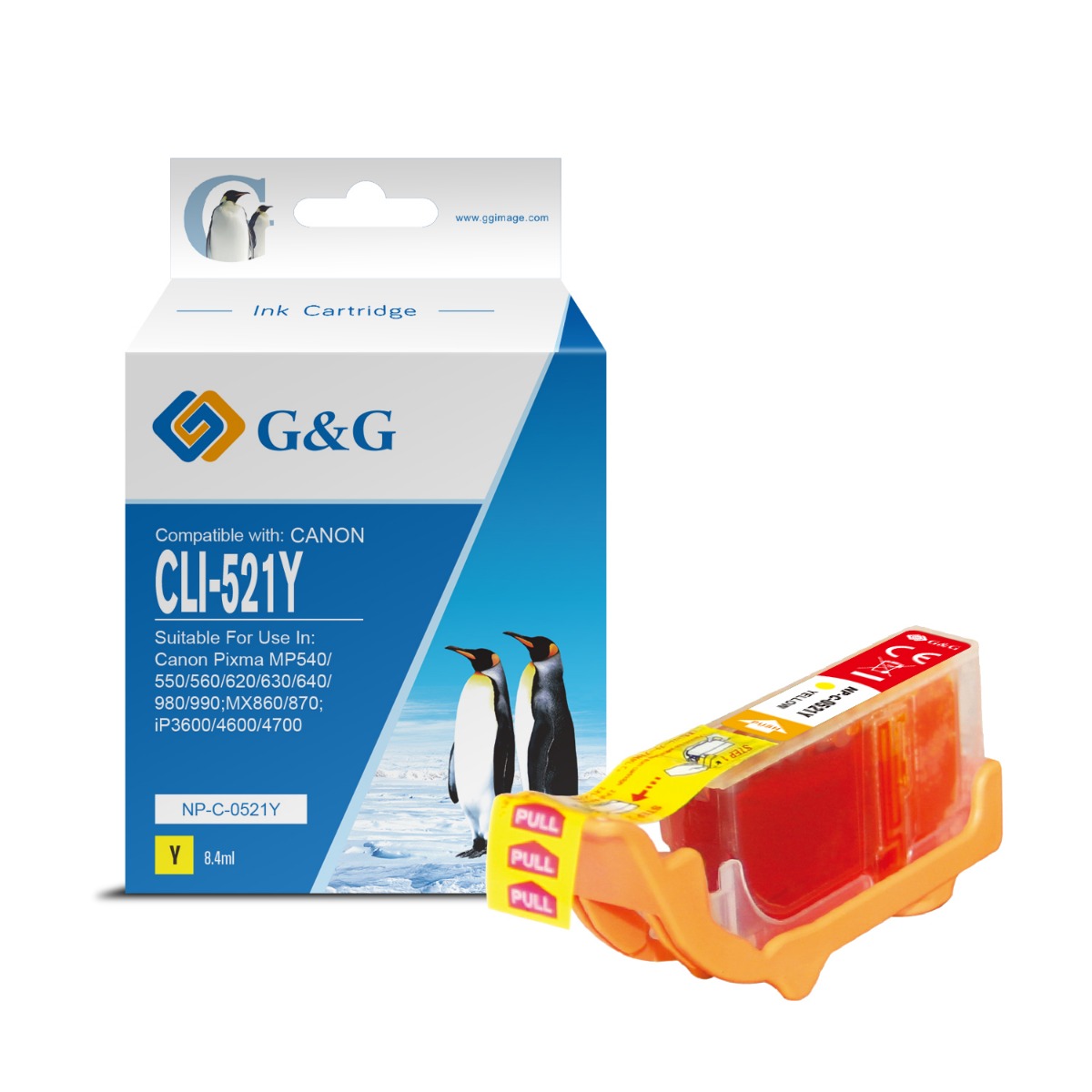 ГЛАВА ЗА CANON PIXMA iP 3600/4600/MP 540/620/630/980 - Yellow - ink tank - WITH CHIP / С ЧИП  - /521/ - CLI-521Y (CLI521Y) - 2936B001 - PN NC-R00521Y/C - G&G