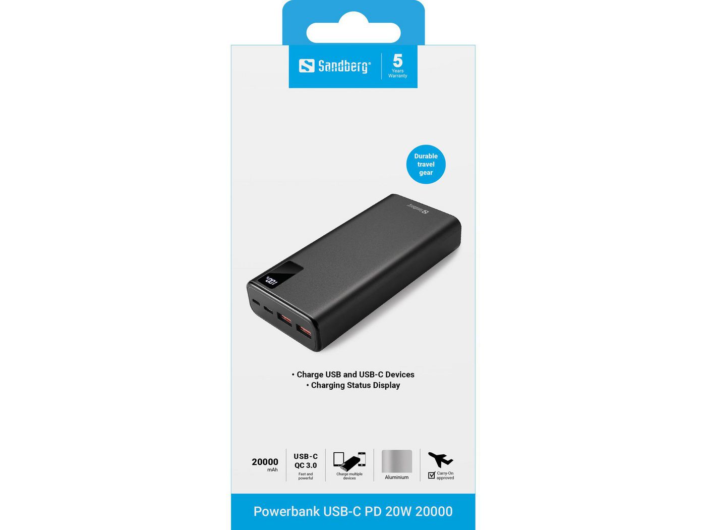 ПРЕНОСИМА БАТЕРИЯ SANDBERG 20000 mAh - Black - PN 420-59