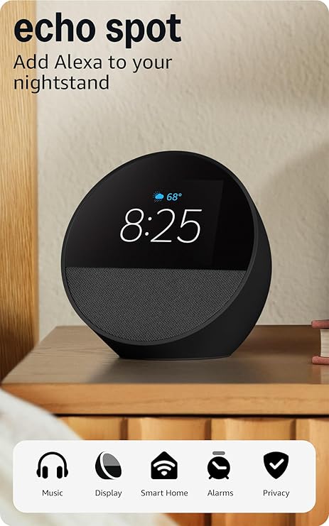 Смарт тонколона Amazon Smart Home Hub Echo Spot / B0C2S2J7JP Black - PN B0C2S2J7JP