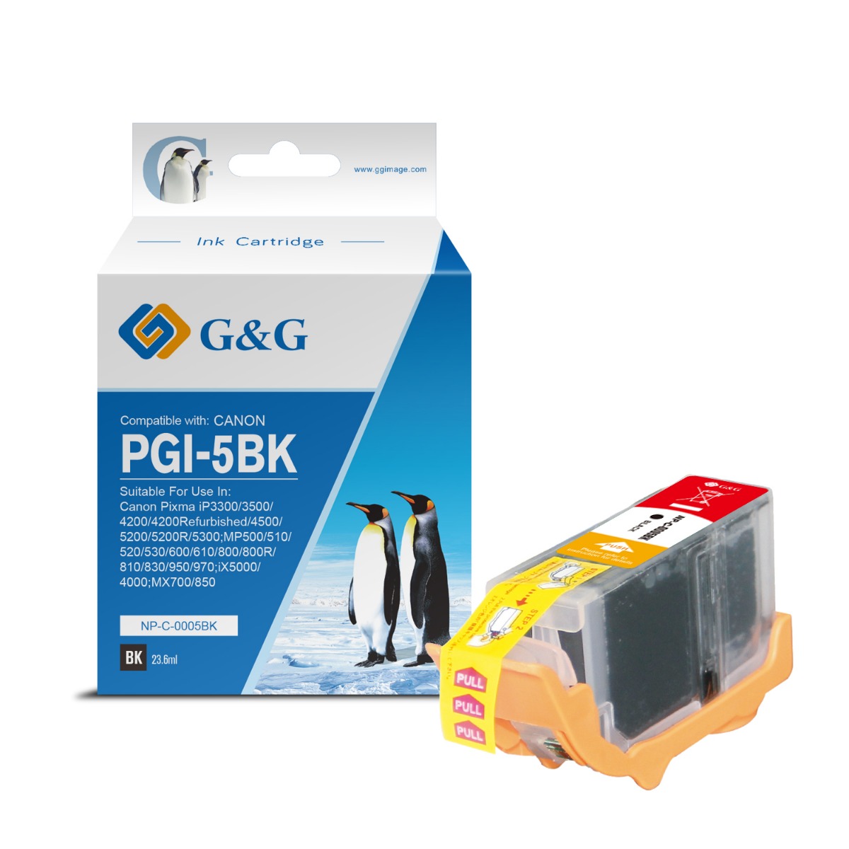 ГЛАВА ЗА CANON PIXMA IP 4200/5200/5200R/6600D/MP 500/800 - PGI-5BK (PGI5BK) - Pigment Black - Ink Tank - WITH CHIP / С ЧИП - RED BOX - /5/ - 0628B002 -  PN NP-C-0005BK(PG) - G&G