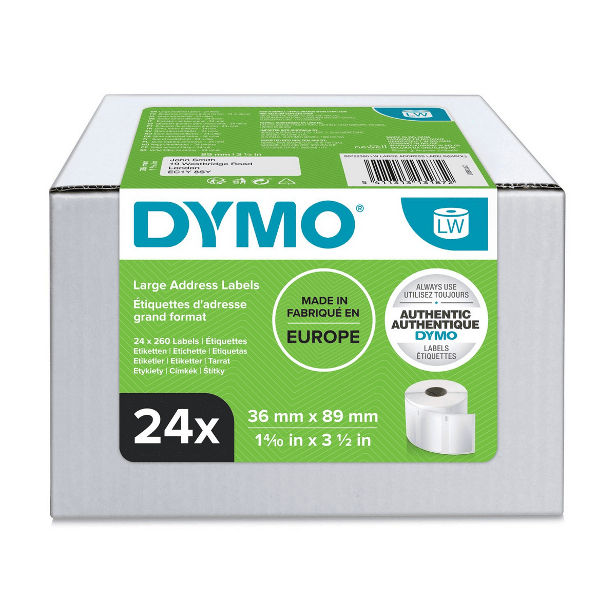 Етикети за адреси за етикетни принтери Dymo Label 13187 / S0722390 - White - 36 x 89 мм - 24-Pack - PN S0722390