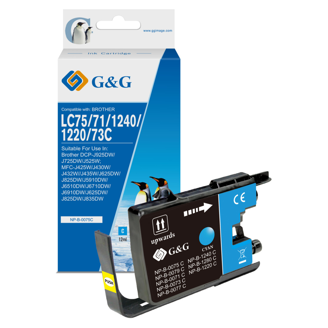 УНИВЕРСАЛНА ГЛАВА ЗА BROTHER MFC J6510/J6710/J6910 - Cyan - LC1240C (LC-1240C) / LC75C (LC-75C) - PN NP-B-0075C - G&G 