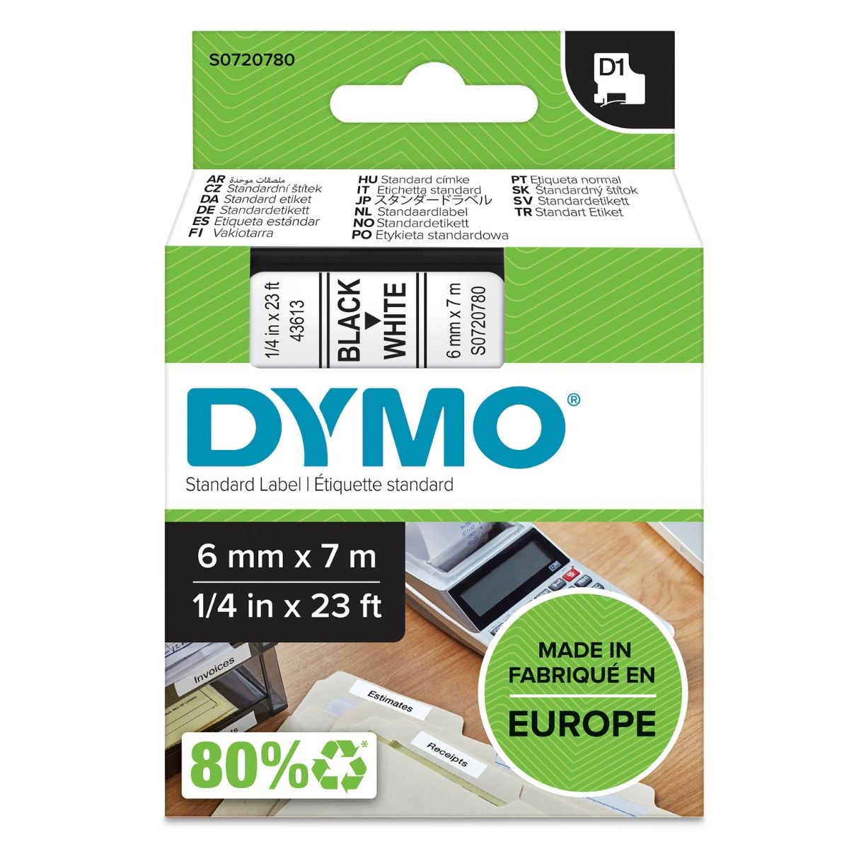 Лента за етикетни принтери Dymo Ribbon 43613 / S0720780 - Black on White - PN S0720780