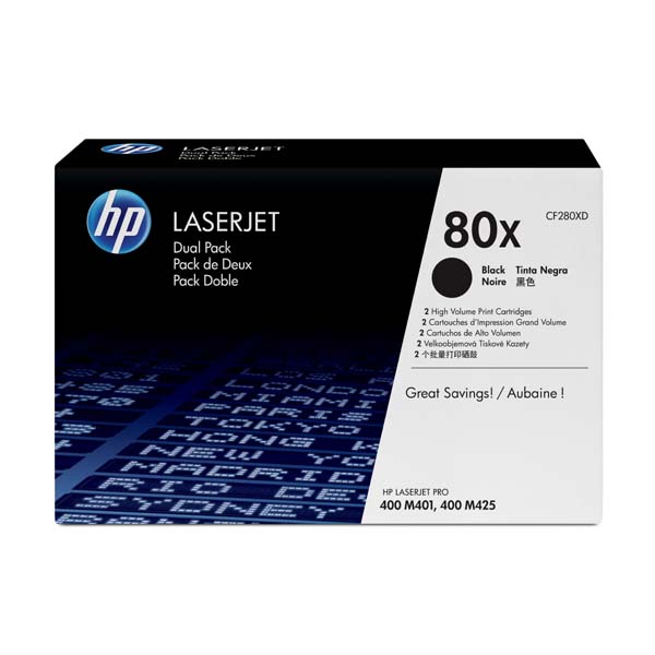 КОМПЛЕКТ 2 КАСЕТИ ЗА HP LaserJet Pro 400 M401/M425 - HIGH CAPACITY - Black - TWIN PACK - /80X/ - PN CF280XD