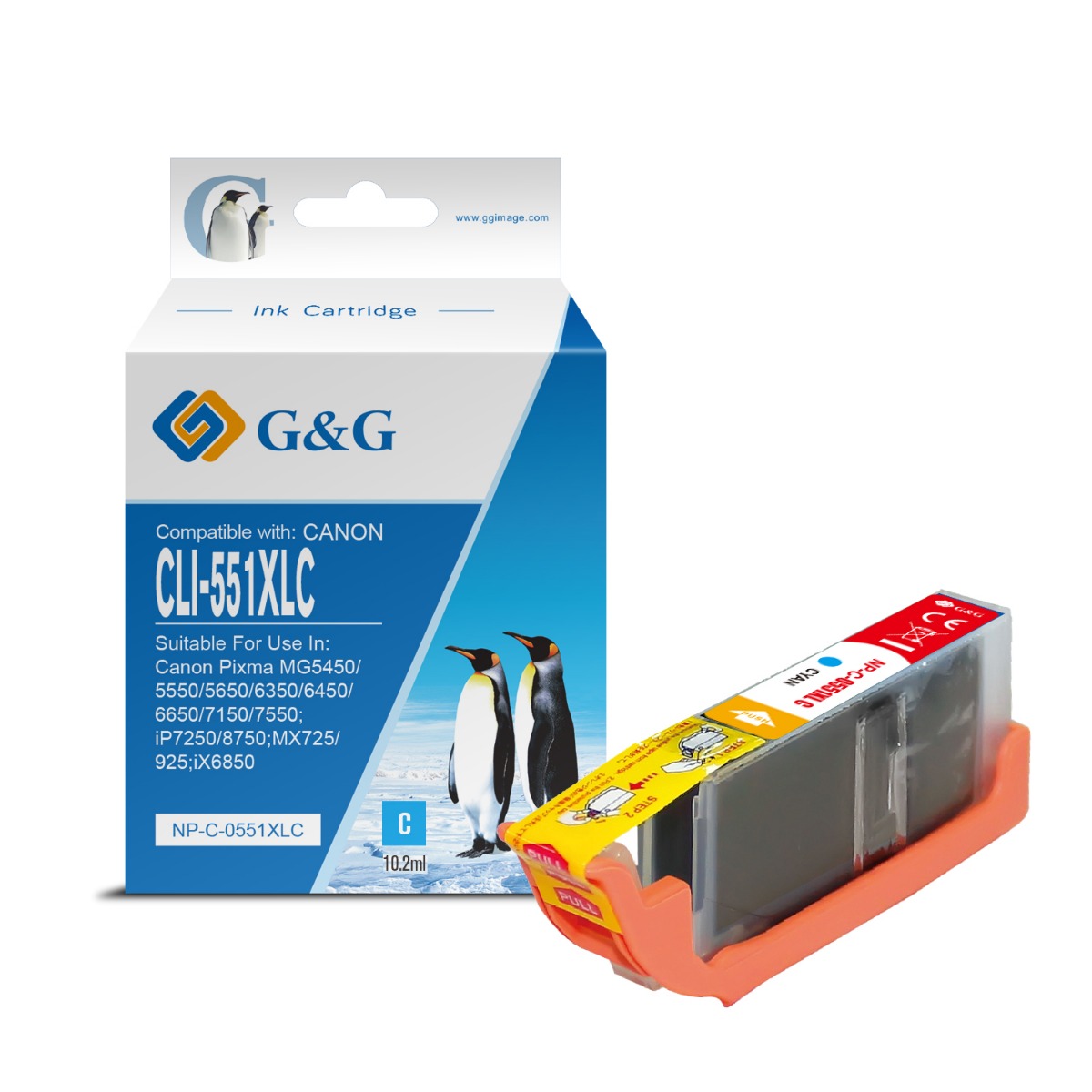 ГЛАВА ЗА CANON PIXMA IP 7250/PIXMA MG 5450/6350 - Cyan - ink tank - WITH CHIP / С ЧИП - HIGH CAPACITY - /551/ - CLI-551XLC (CLI551XLC) - BS6444B001AA - PN NP-C-0551XLC/C - G&G