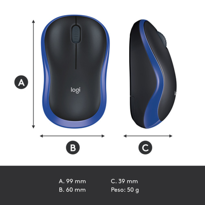 МИШКА LOGITECH M185 - Оптична / Optical - Wireless / Безжична - USB - Blue - PN 910-002236