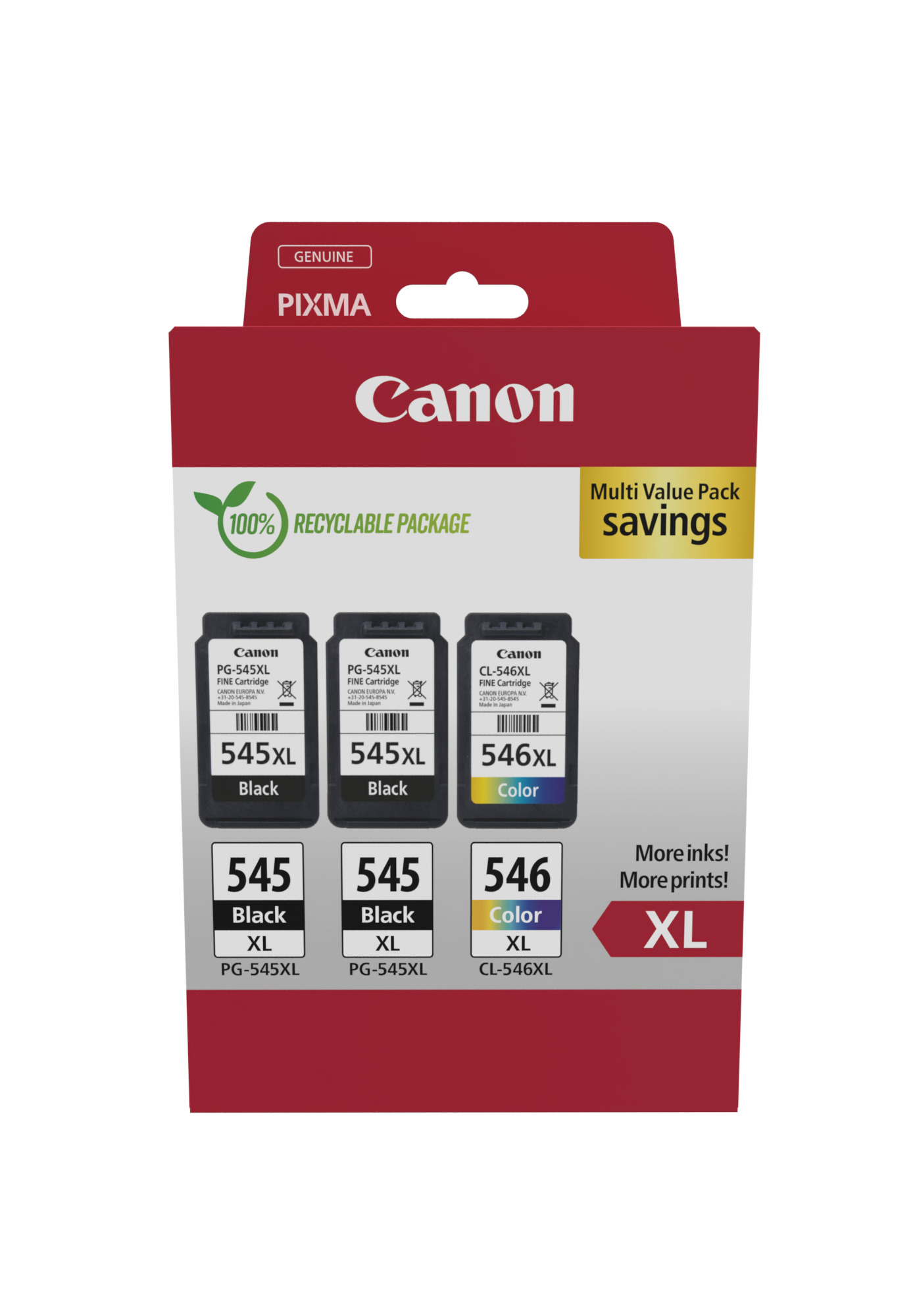 Комплект 3 глави за Canon Pixma IP2800/MG2400/MG2500 Series - Ink - HIGH CAPACITY - PG545XL (PG-545XL) / CL546XL (CL-546XL) / 8286B013 - 2 x BK + 1 x CMY - BK/C/M/Y - XL - Multipack - PN 8286B013