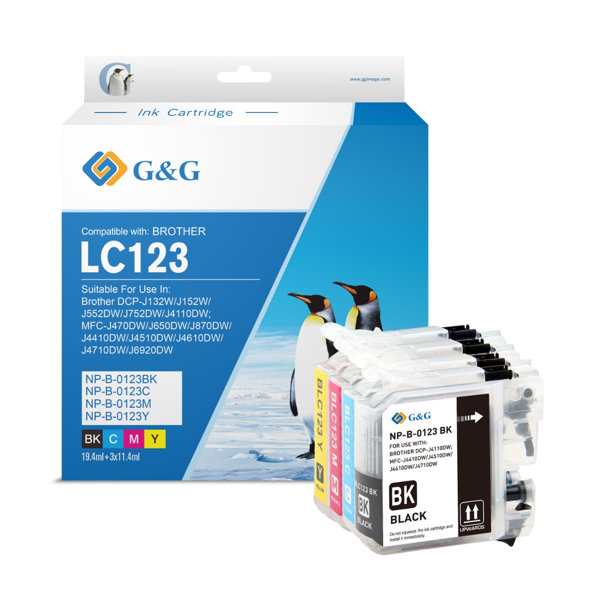 КОМПЛЕКТ 5 ГЛАВИ ЗА BROTHER DCP J4110DW/MFC J4410DW/J4510DW/J4610DW/J4710DW - MULTI PACK - LC123BK x 2/LC123C/LC123M/LC123Y - PN NP-B-0123BKx2/123C/123M/123Y - G&G