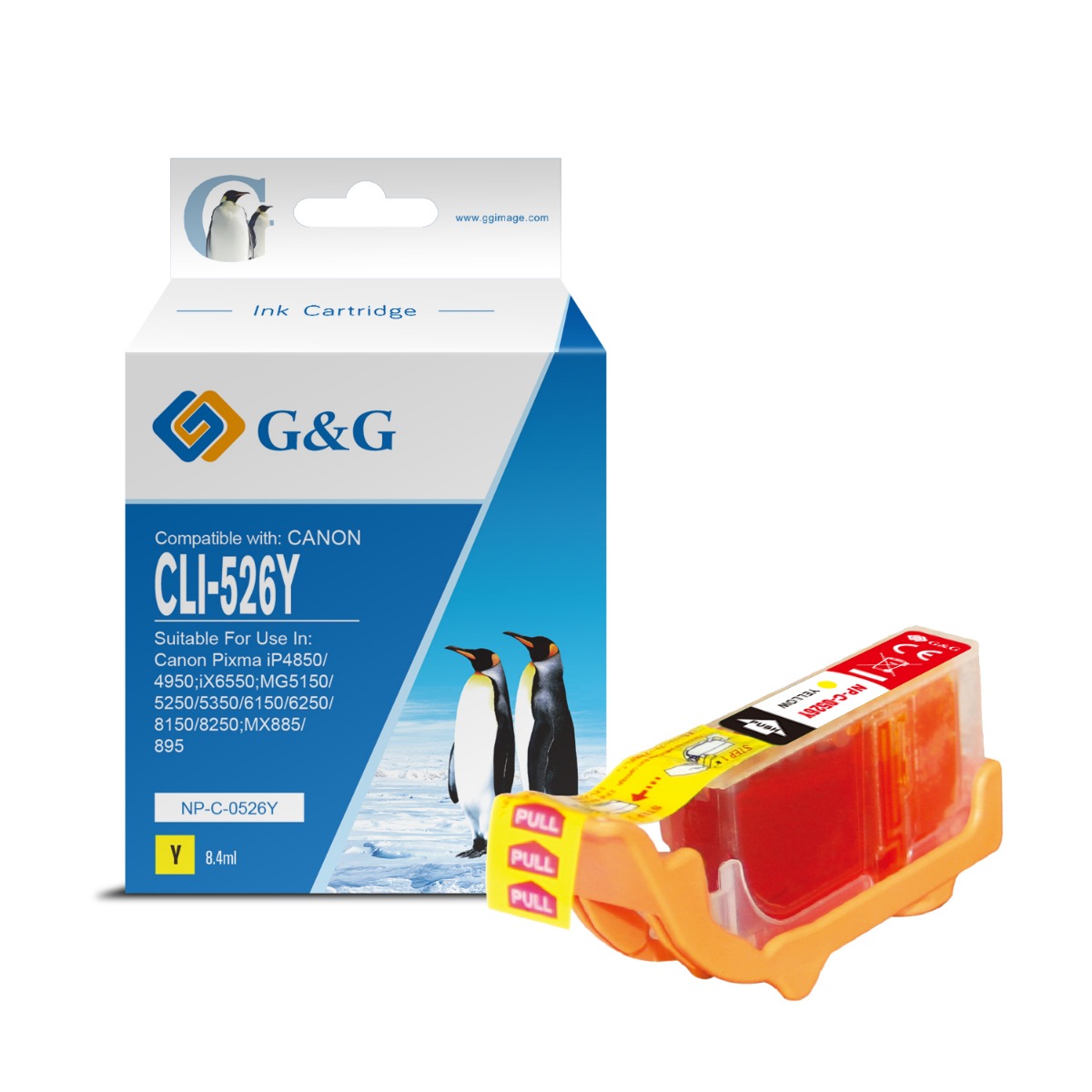 ГЛАВА ЗА CANON PIXMA iP 4850/MG 5150/5250/6150/8150 - Yellow - ink tank - WITH CHIP /  С ЧИП - /526/ - CLI-526Y (CLI526Y) - 4543B001 - PN NP-C-0526Y/C - G&G