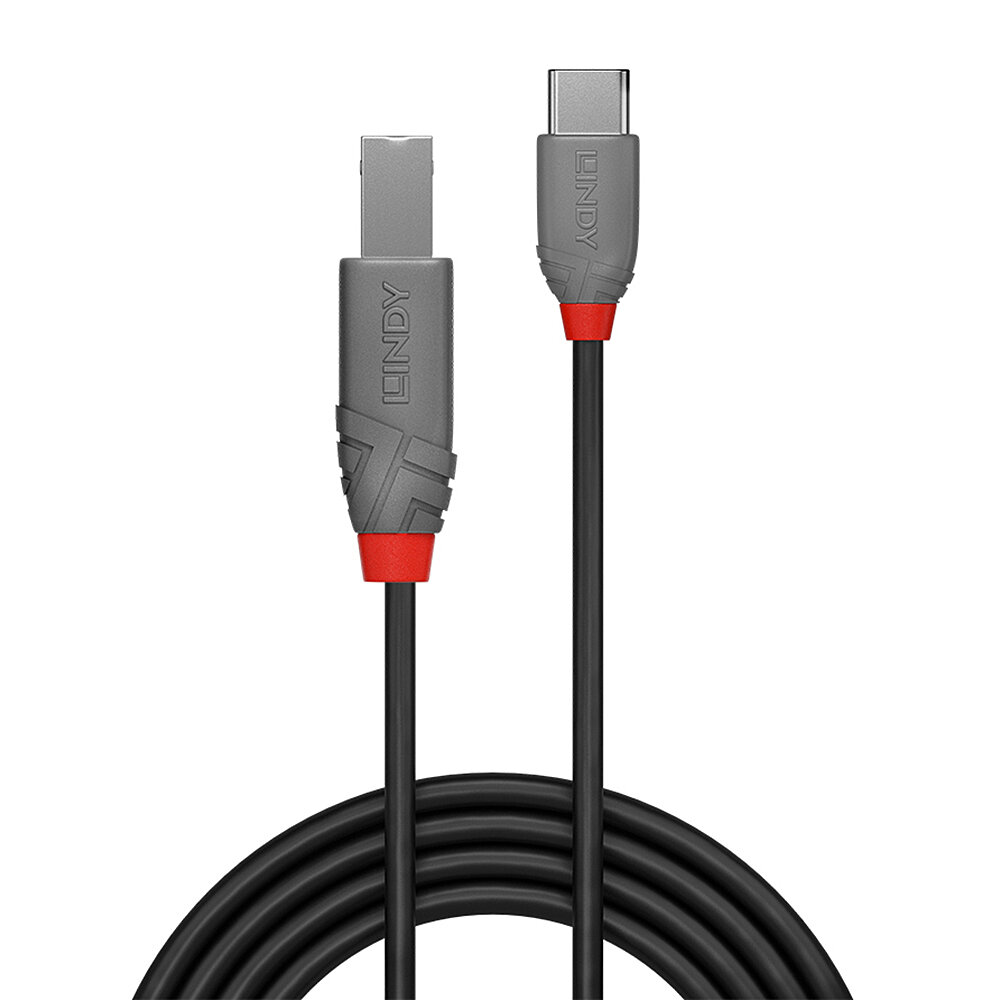 КАБЕЛ USB LINDY - USB-B to USB-C - USB 2.0 Type C to B Cable - Anthra Line - 3,0 m - Black - PN 36943
