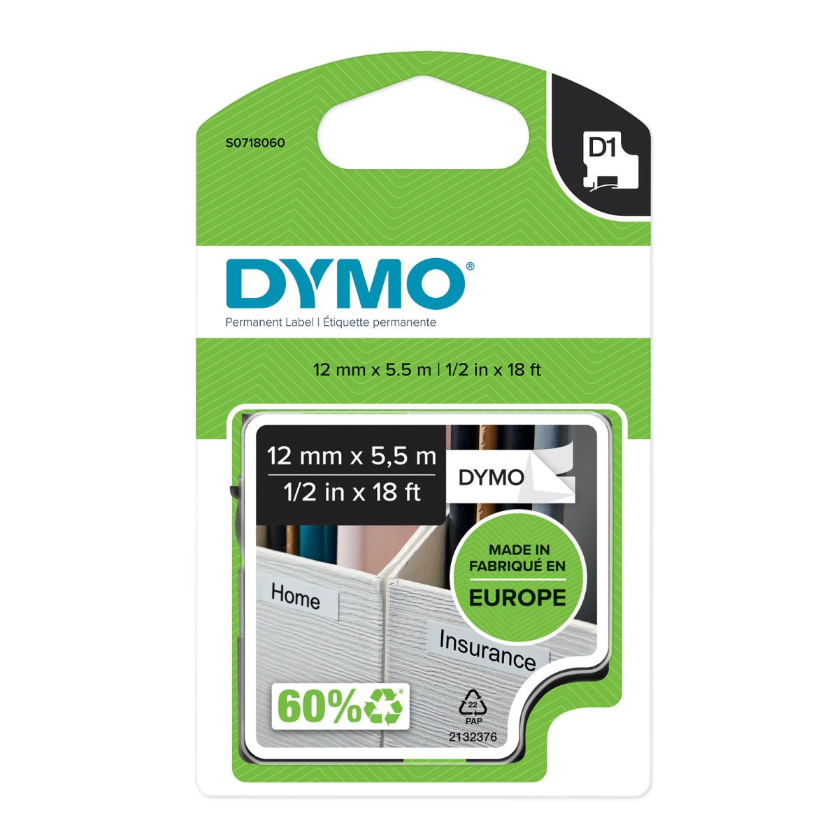 Лента за етикетни принтери Dymo Label S0718060 - Black on White - PN S0718060