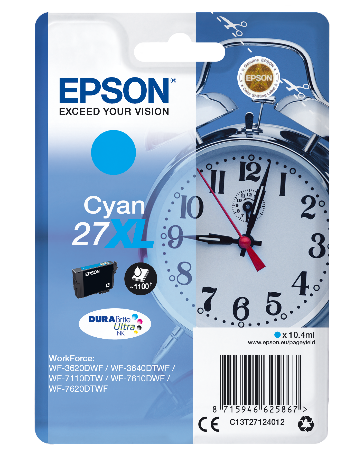 Глава за Epson WorkForce WF-3600/WF-7600/WF-7700 Series - Ink - /27XL/ / C13T27124012 - Cyan - XL - PN C13T27124012