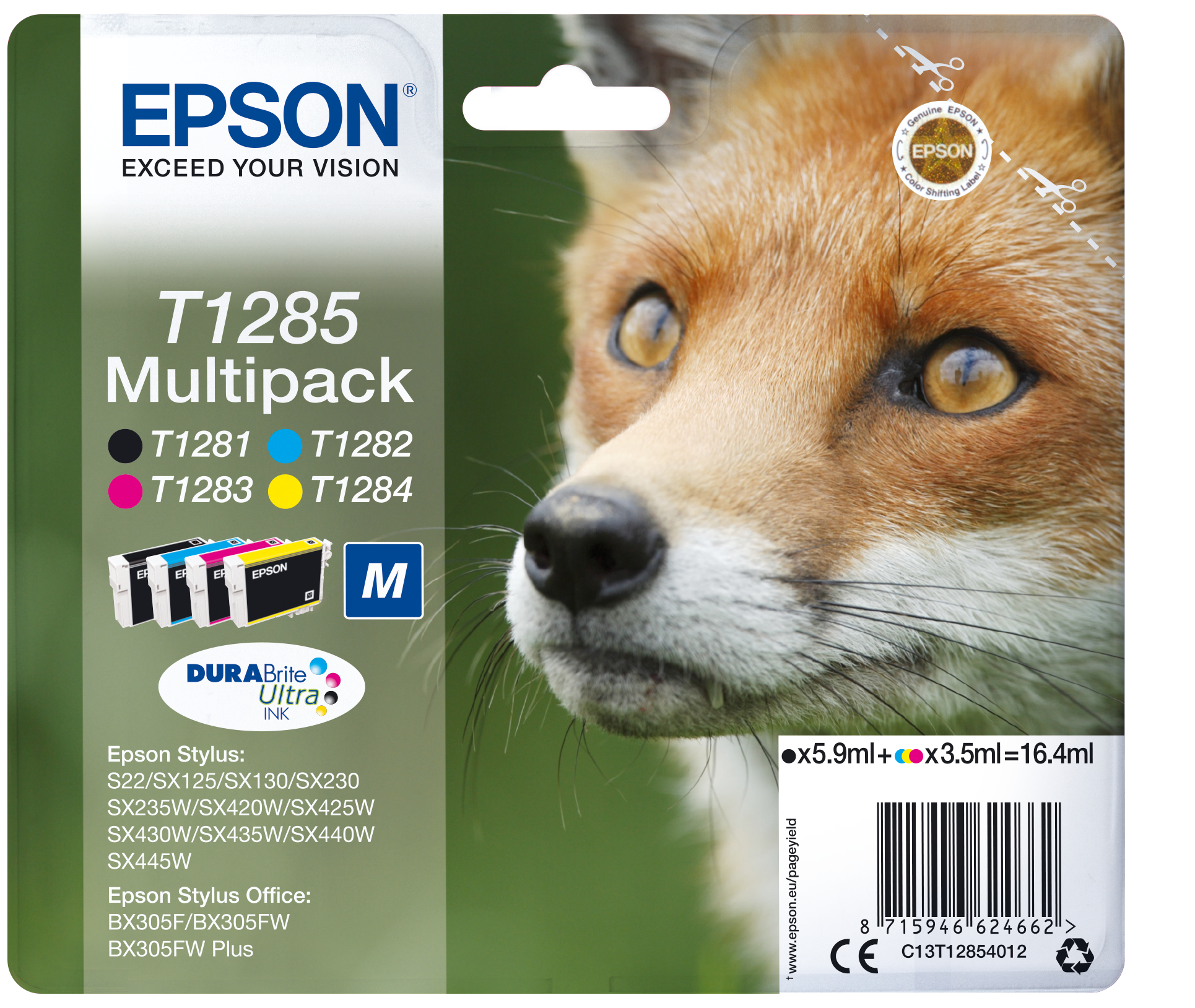 Комплект 4 глави за Epson Stylus SX430SX440/SX420 Series - Ink - T1285 / C13T12854012 - BK/C/M/Y - Multipack - PN C13T12854012