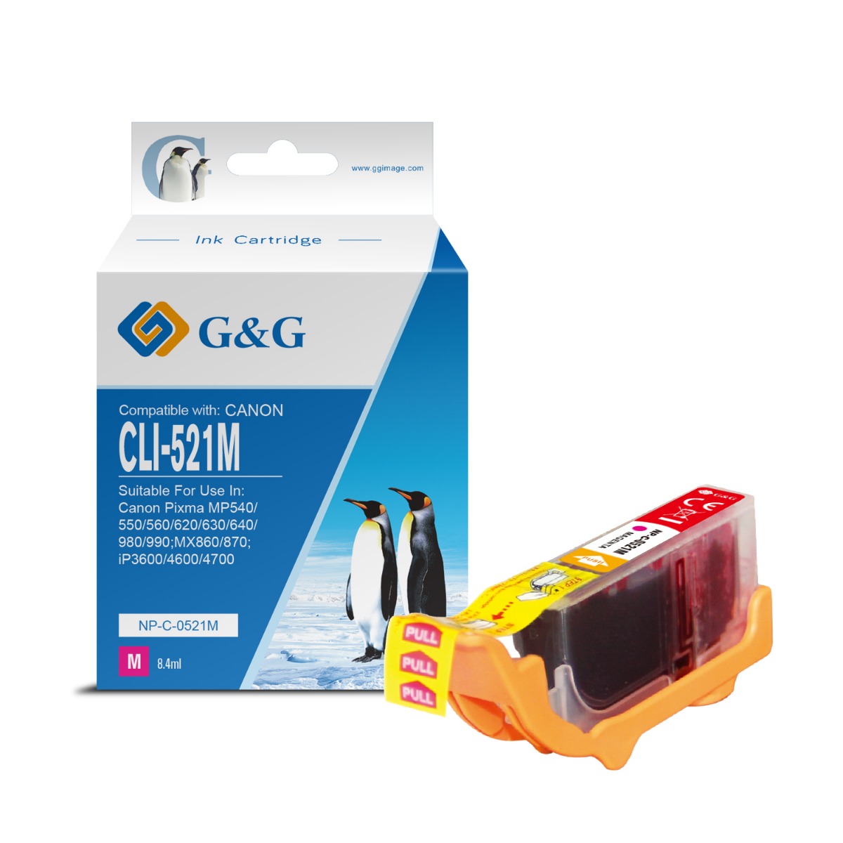 ГЛАВА ЗА CANON PIXMA iP 3600/4600/MP 540/620/630/980 - Magenta - ink tank - WITH CHIP / С ЧИП  - /521/ - CLI-521M (CLI521M) - 2935B001AA - PN NC-R00521M/C - G&G