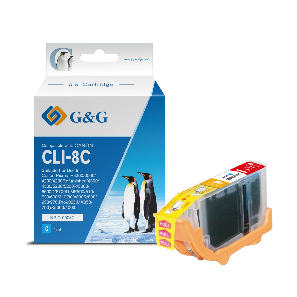 ГЛАВА ЗА CANON PIXMA IP 4200/5200/5200R/6600D/MP 500/800 - Cyan - Ink Tank  - WITH CHIP / С ЧИП  - /8/ -  CLI-8C (CLI8C)  - 0621B002 - PN NP-C-0008C - G&G 