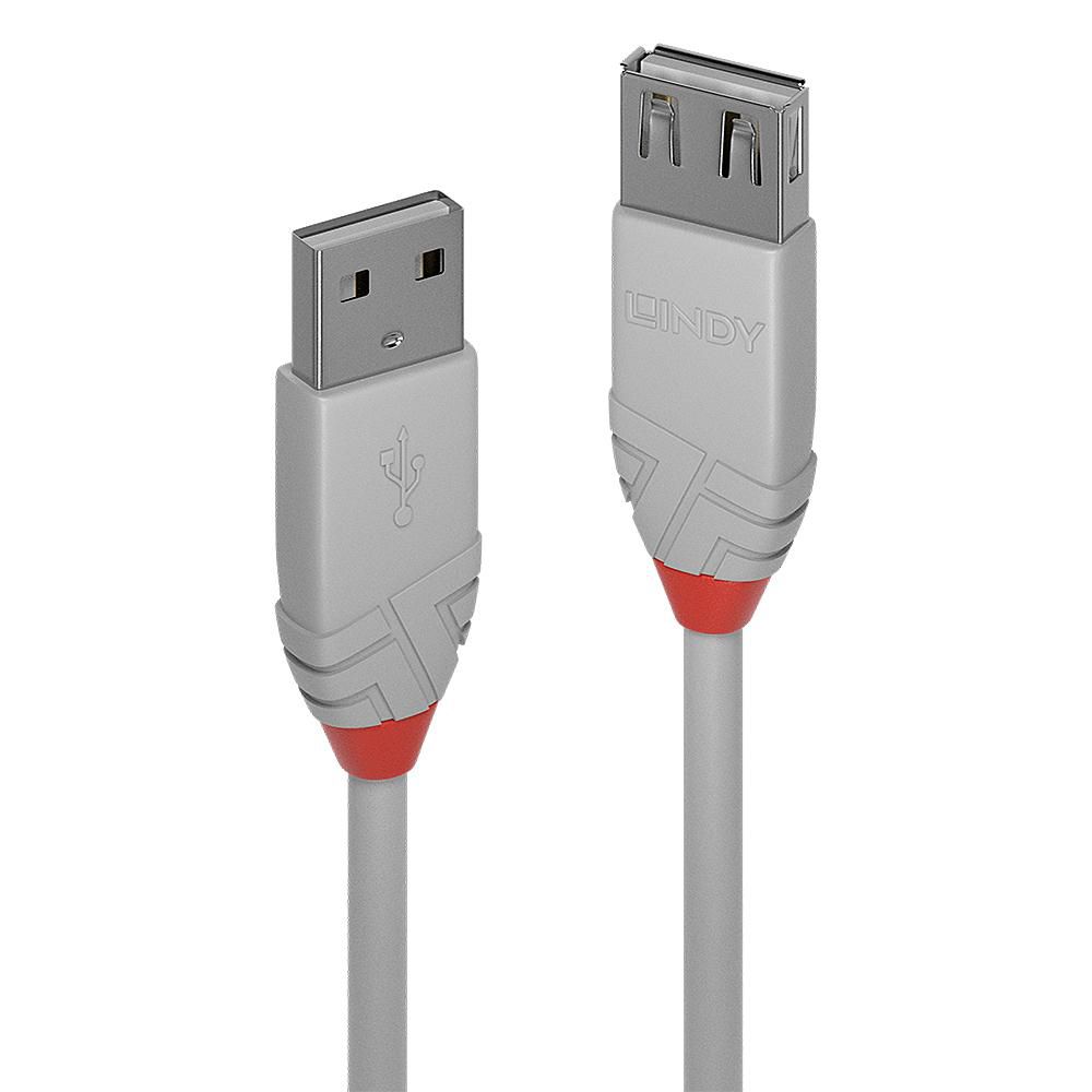 КАБЕЛ УДЪЛЖИТЕЛЕН USB LINDY - USB-A extension cable - USB 2.0, Type A, M/F - Anthra Line - 20 cm - Gray - PN 36710 (LNY-36710)