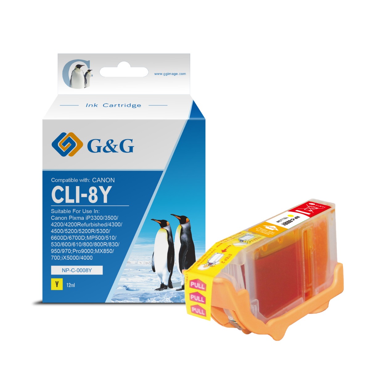ГЛАВА ЗА CANON PIXMA IP 4200/5200/5200R/6600D/MP 500/800 -  CLI-8Y (CLI8Y) - Yellow - WITH CHIP / С ЧИП - /8/ - 0623B002 - PN NP-C-0008Y - G&G