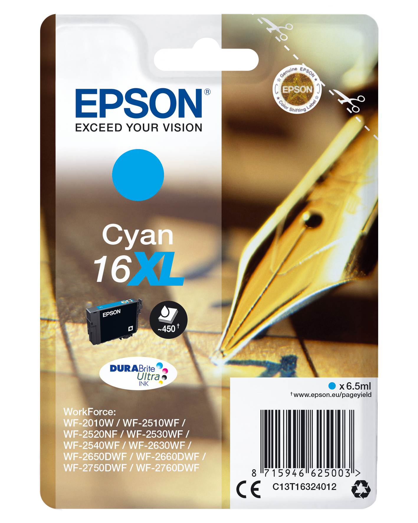 Глава за Epson WorkForce WF-2500 Series - Ink - /16XL/ / C13T16324012 - Cyan - XL - PN C13T16324012