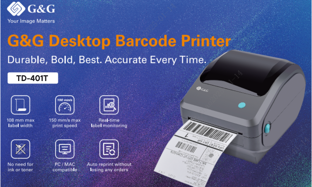 ЕТИКЕТЕН ПРИНТЕР G&G - DESKTOP BARCODE PRINTER G&G - USB+Bluetooth+WiFi - PN TD-401T (TD401T)